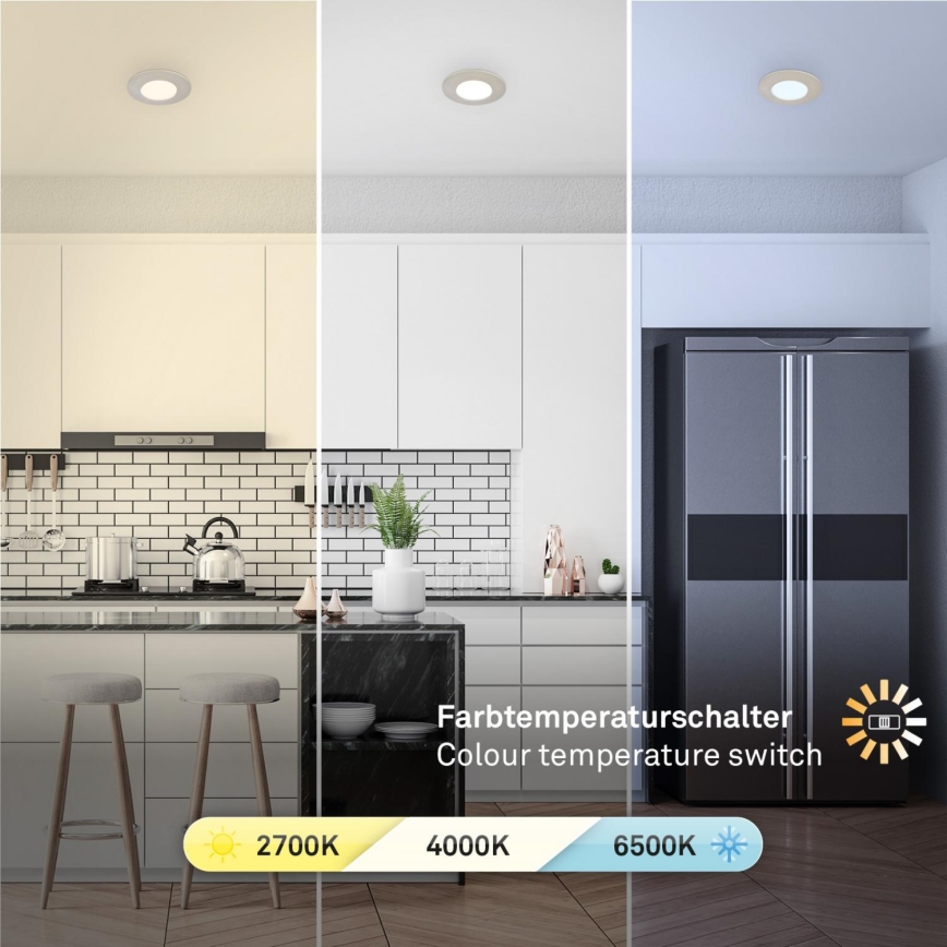 Briloner 7598032 - НАБІР 3x Вбудований стельовий LED світильник для ванної LED/4,9W/230V IP44 2700/4000/6500K матовий хром