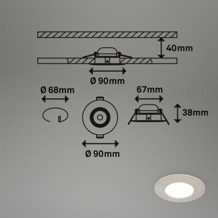 Briloner 7598032 - НАБІР 3x Вбудований стельовий LED світильник для ванної LED/4,9W/230V IP44 2700/4000/6500K матовий хром