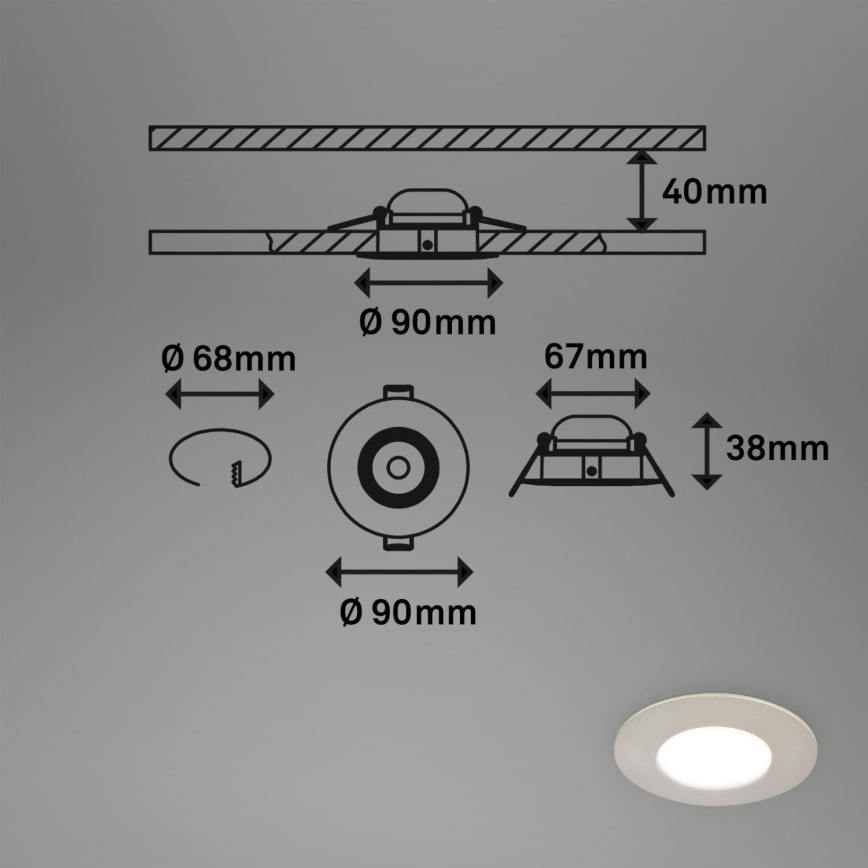 Briloner 7598032 - НАБІР 3x Вбудований стельовий LED світильник для ванної LED/4,9W/230V IP44 2700/4000/6500K матовий хром