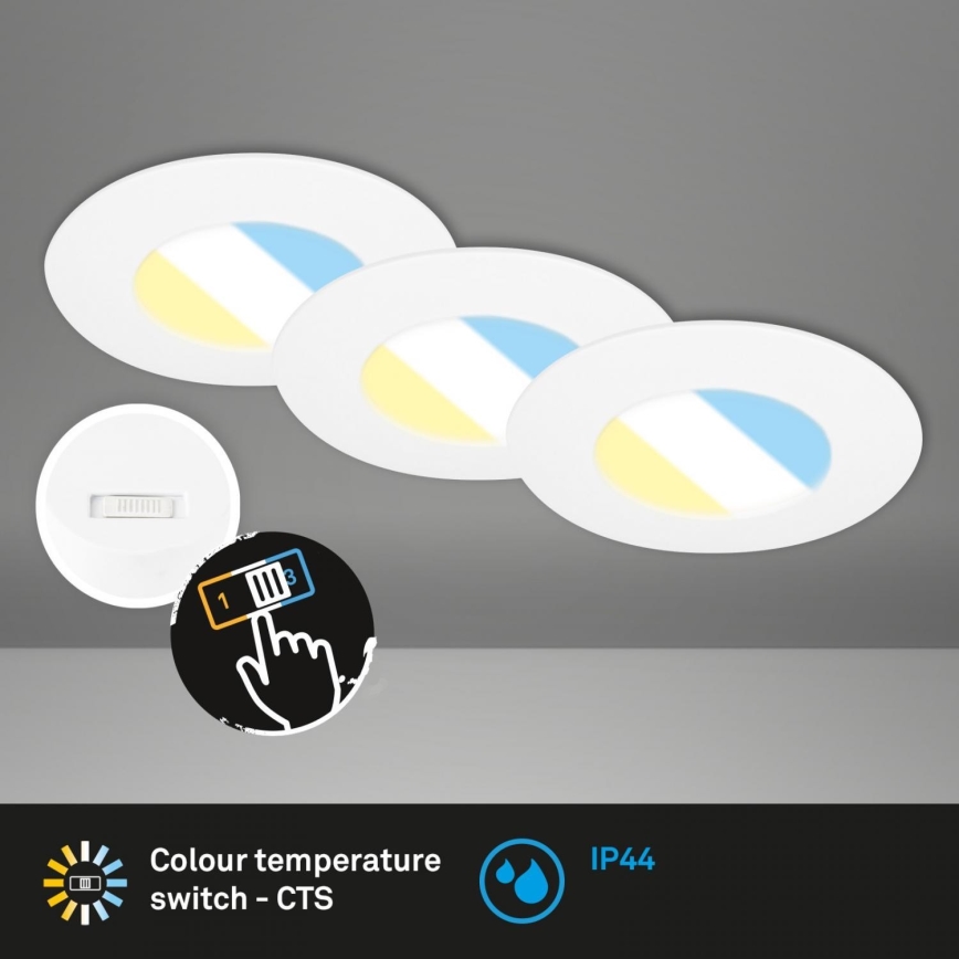 Briloner 7598036 - НАБІР 3x Вбудований стельовий LED світильник для ванної LED/4,9W/230V IP44 2700/4000/6500K білий