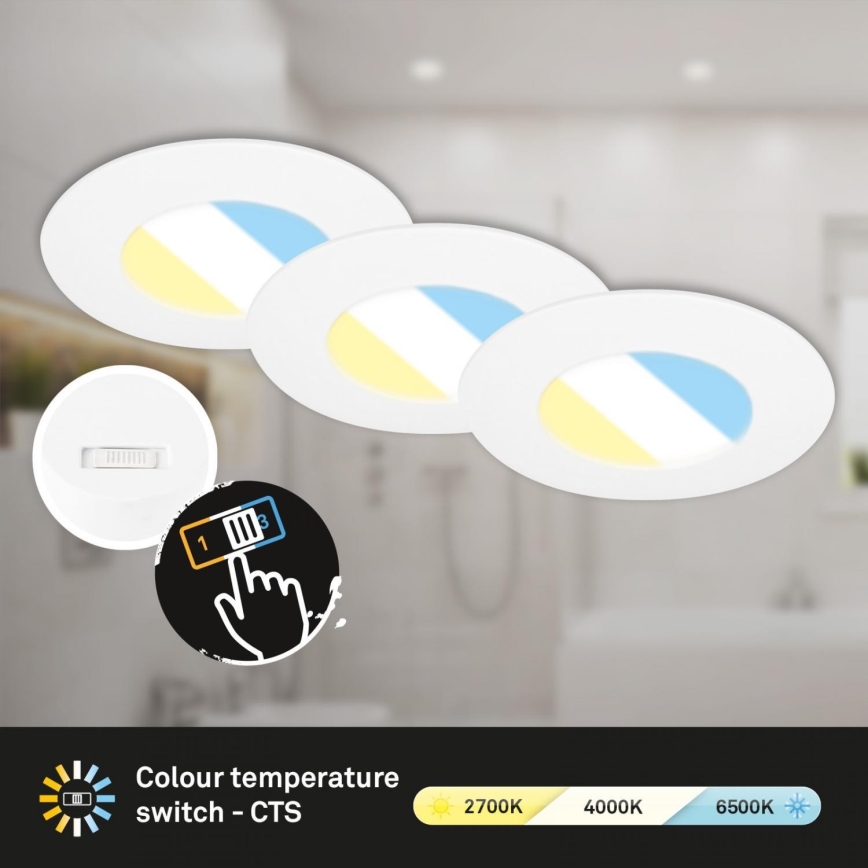 Briloner 7598036 - НАБІР 3x Вбудований стельовий LED світильник для ванної LED/4,9W/230V IP44 2700/4000/6500K білий