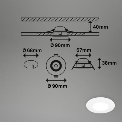 Briloner 7598036 - НАБІР 3x Вбудований стельовий LED світильник для ванної LED/4,9W/230V IP44 2700/4000/6500K білий