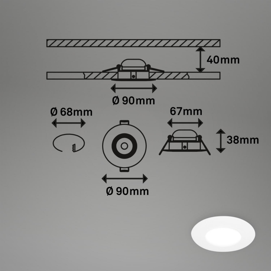 Briloner 7598036 - НАБІР 3x Вбудований стельовий LED світильник для ванної LED/4,9W/230V IP44 2700/4000/6500K білий