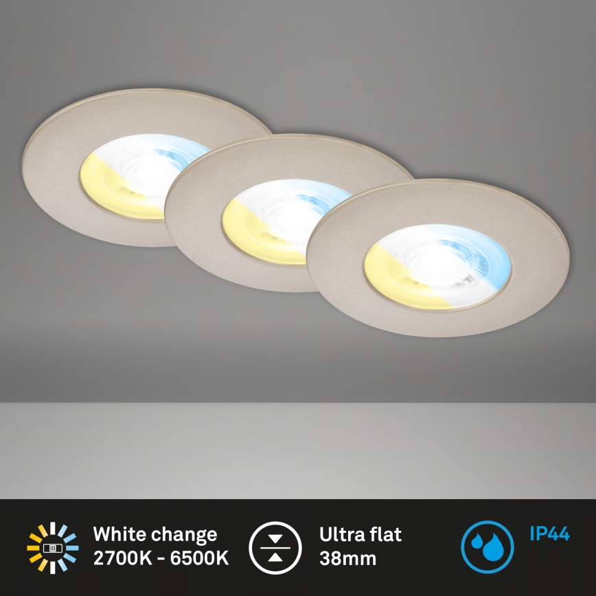 Briloner 7605032 - Набір із 3 LED вбудованих світильників для ванної кімнати LED/4,9 Вт/230 В 2700/4000/6500 К IP44 матовий хром