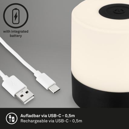 Briloner - LED затемнювана акумуляторна сенсорна зовнішня настільна лампа LED/2W/5V 2700K IP44 1200 mAh чорна