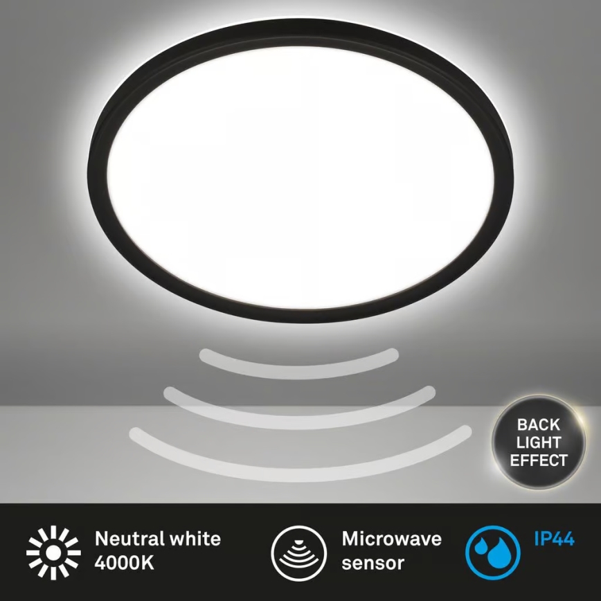 Briloner - LED стельовий світильник для ванної кімнати з датчиком руху MOVE LED/18 Вт/230 В IP44 діам. 29 см чорний
