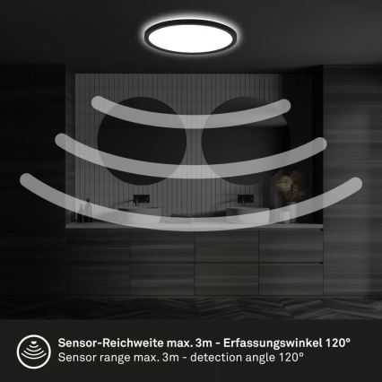 Briloner - LED стельовий світильник для ванної кімнати з датчиком руху MOVE LED/18 Вт/230 В IP44 діам. 29 см чорний