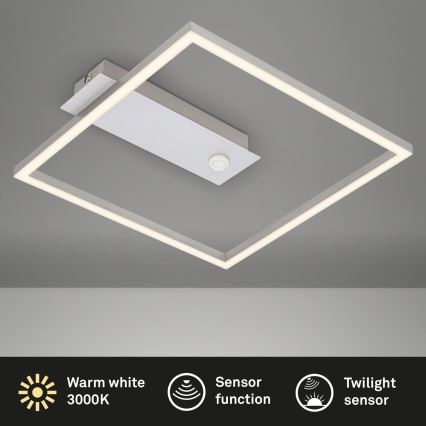 Briloner - LED стельовий світильник з датчиком руху та датчиком сутінків FRAME LED/14W/230V 3000K 30x32 см матовий хром