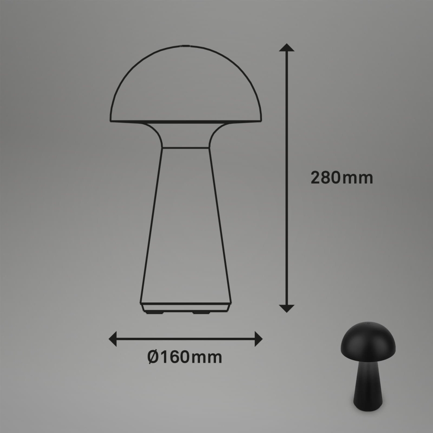 Briloner - LED затемнювана сенсорна акумуляторна зовнішня настільна лампа LED/2,6W/5V 3000K IP44 2000 mAh чорна