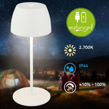 Briloner - диммируемая аккумуляторная сенсорная уличная настольная лампа MINI LED/2,5W/5V IP44 1800 mAh белая