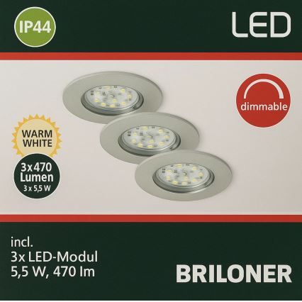 Briloner - НАБІР 3x LED Регульоване вбудоване світильник для ванної LED/5,5W/230V IP44