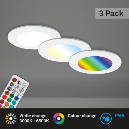 Briloner - НАБІР 3x RGBW LED Регульоване вбудоване світильник для ванної кімнати LED/4,8W/230V 3000-6500K IP65 + дистанційне керування