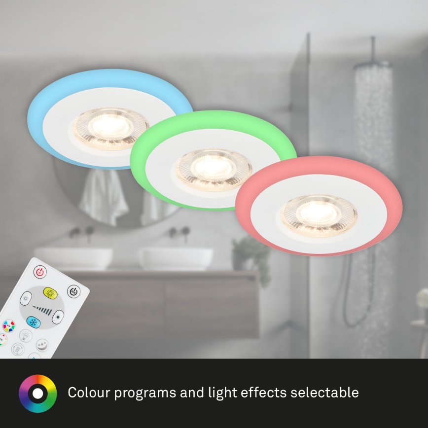 Briloner - НАБІР 3x LED RGBW Вбудований стельовий світильник для ванної з регулюванням яскравості LED/5W/230V 3000-6500K IP44 + пульт дистанційного керування