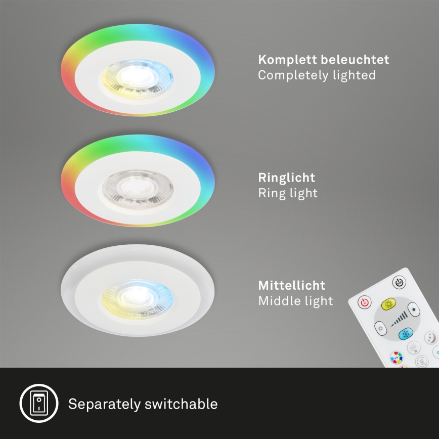Briloner - НАБІР 3x LED RGBW Вбудований стельовий світильник для ванної з регулюванням яскравості LED/5W/230V 3000-6500K IP44 + пульт дистанційного керування