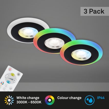 Briloner - НАБІР 3x LED RGBW Вбудований стельовий світильник для ванної з регулюванням яскравості LED/5W/230V 3000-6500K IP44 + пульт дистанційного керування
