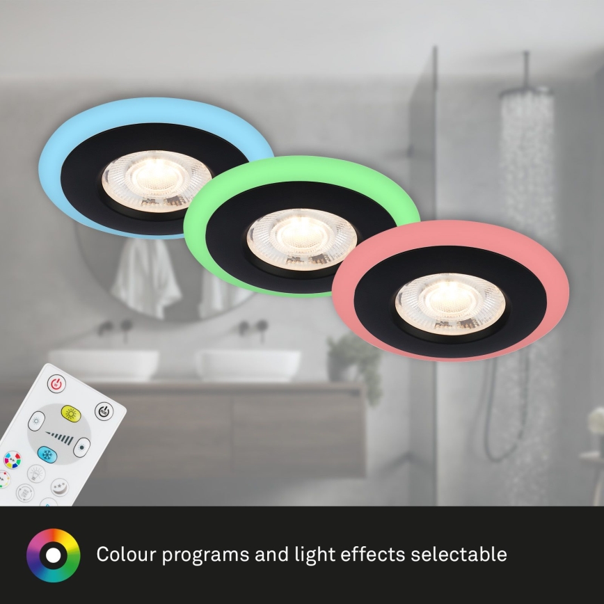 Briloner - НАБІР 3x LED RGBW Вбудований стельовий світильник для ванної з регулюванням яскравості LED/5W/230V 3000-6500K IP44 + пульт дистанційного керування