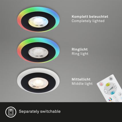 Briloner - НАБІР 3x LED RGBW Вбудований стельовий світильник для ванної з регулюванням яскравості LED/5W/230V 3000-6500K IP44 + пульт дистанційного керування