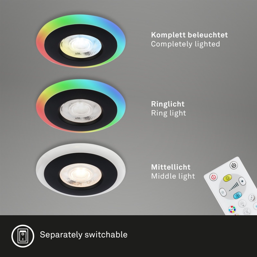 Briloner - НАБІР 3x LED RGBW Вбудований стельовий світильник для ванної з регулюванням яскравості LED/5W/230V 3000-6500K IP44 + пульт дистанційного керування