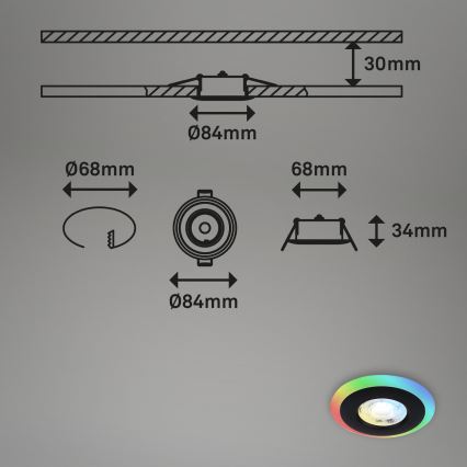 Briloner - НАБІР 3x LED RGBW Вбудований стельовий світильник для ванної з регулюванням яскравості LED/5W/230V 3000-6500K IP44 + пульт дистанційного керування