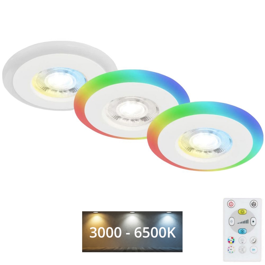 Briloner - НАБІР 3x LED RGBW Вбудований стельовий світильник для ванної з регулюванням яскравості LED/5W/230V 3000-6500K IP44 + пульт дистанційного керування