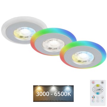 Briloner - НАБІР 3x LED RGBW Вбудований стельовий світильник для ванної з регулюванням яскравості LED/5W/230V 3000-6500K IP44 + пульт дистанційного керування