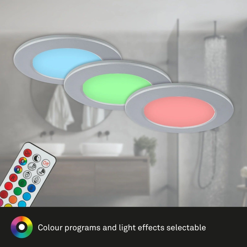 Briloner - НАБІР 3x LED RGBW Вбудований стельовий світильник для ванної з регулюванням яскравості LED/4,8W/230V 3000-6500K IP65 + пульт дистанційного керування