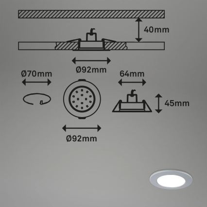 Briloner - НАБІР 3x LED RGBW Вбудований стельовий світильник для ванної з регулюванням яскравості LED/4,8W/230V 3000-6500K IP65 + пульт дистанційного керування