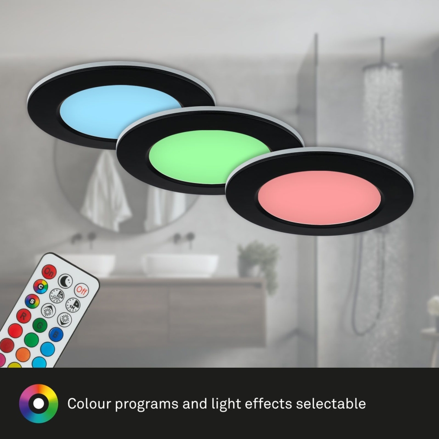 Briloner - НАБІР 3x LED RGBW Вбудований стельовий світильник для ванної з регулюванням яскравості LED/4,8W/230V 3000-6500K IP65 + пульт дистанційного керування