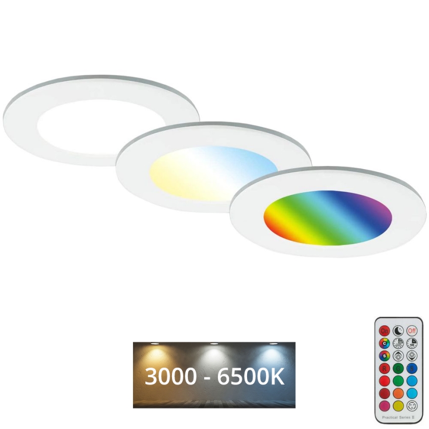Briloner - НАБІР 3x RGBW LED Регульоване вбудоване світильник для ванної кімнати LED/4,8W/230V 3000-6500K IP65 + дистанційне керування
