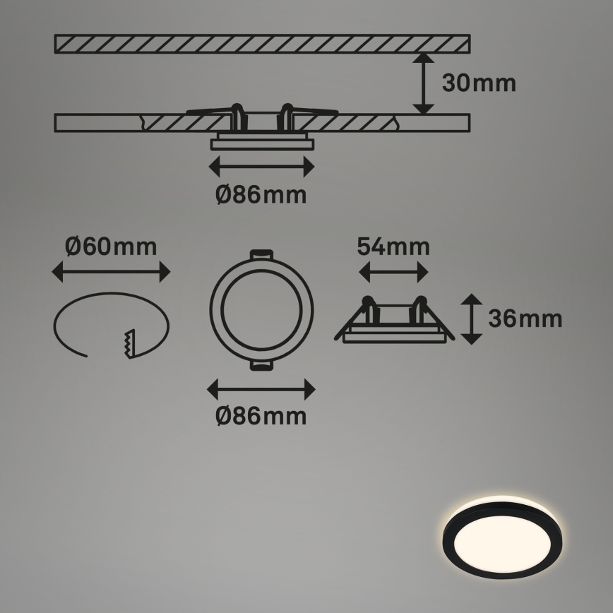 Briloner - НАБІР 3x Вбудований стельовий LED світильник для ванної LED/3W/230V IP44