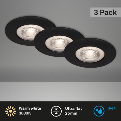 Briloner - НАБІР 3x Вбудований стельовий LED світильник для ванної LED/4,9W/230V IP44 чорний