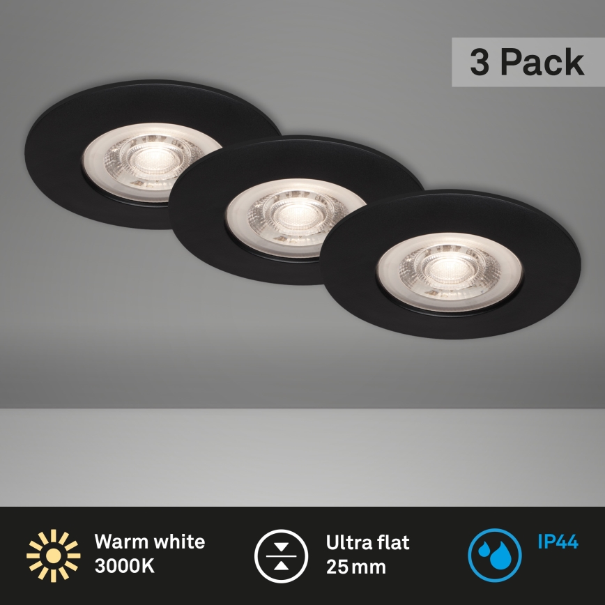 Briloner - НАБІР 3x Вбудований стельовий LED світильник для ванної LED/4,9W/230V IP44 чорний
