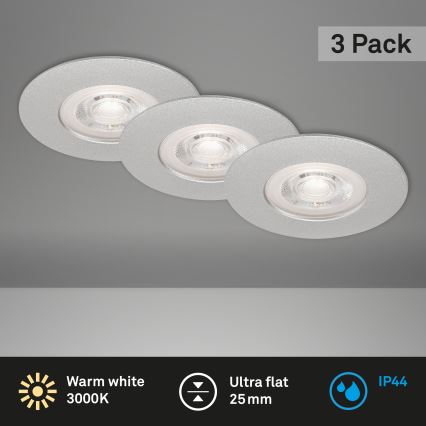 Briloner- НАБІР 3x Вбудований стельовий LED світильник для ванної LED/4,9W/230V IP44 срібний