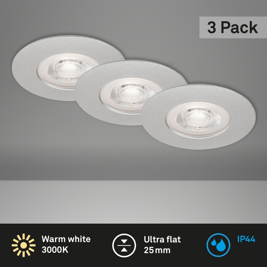 Briloner- НАБІР 3x Вбудований стельовий LED світильник для ванної LED/4,9W/230V IP44 срібний