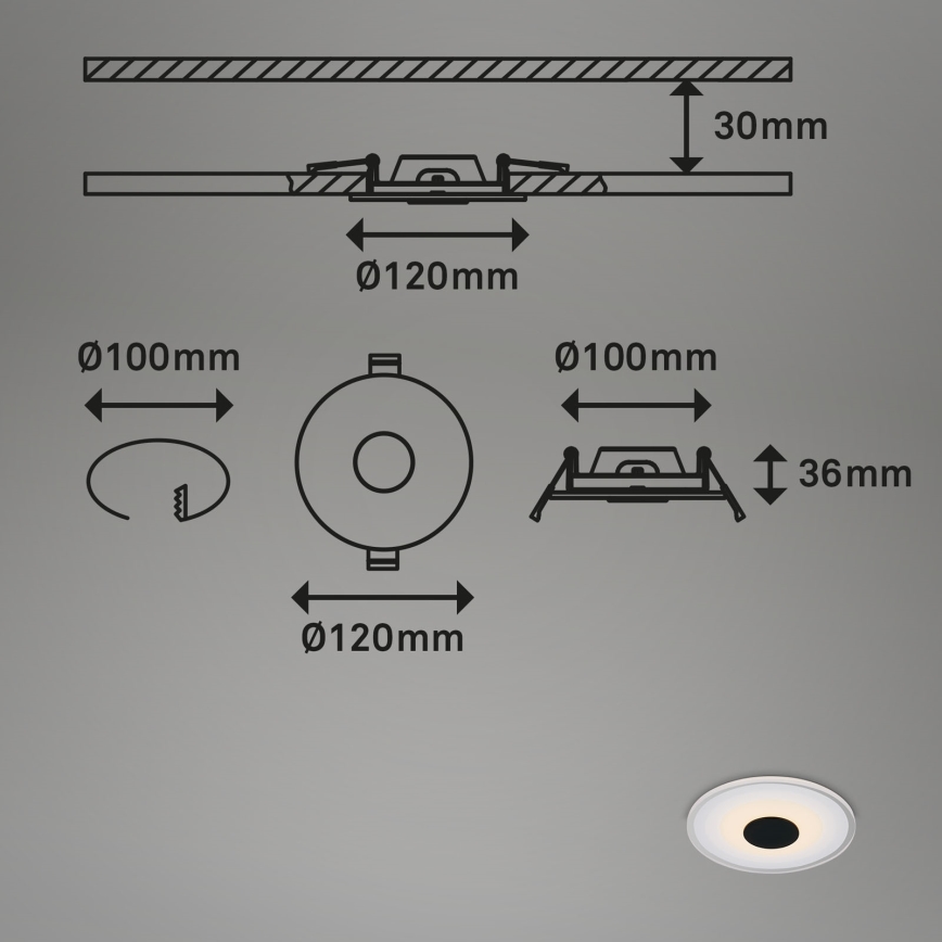 Briloner - НАБОР 3x Светодиодный встроенный светильник для ванной комнаты LED/6W/230V IP44 черный