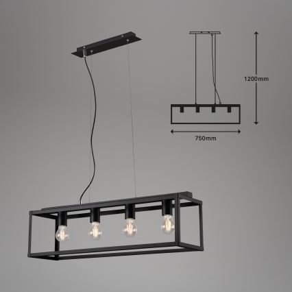 Briloner - Підвісна люстра BLACK STEEL 4xE27/40W/230V