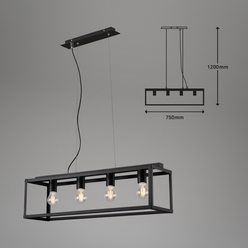 Briloner - Підвісна люстра BLACK STEEL 4xE27/40W/230V