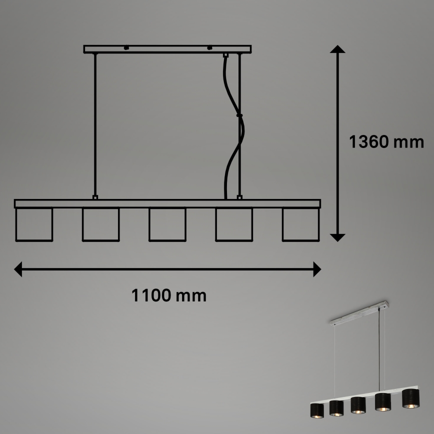 Briloner - Подвесная люстра LURI 5xE14/25W/230V каучуковое дерево