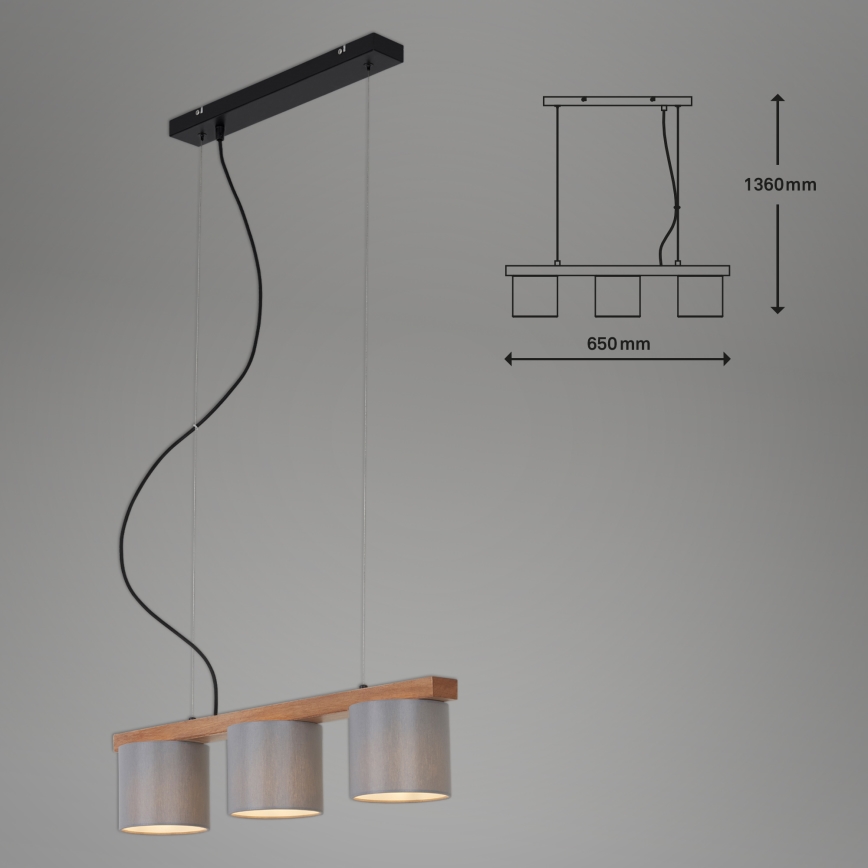 Briloner - Подвесная люстра RHON 3xE14/25W/230V каучуковое дерево