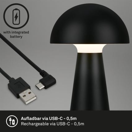 Briloner - Перезаряжаемая сенсорная уличная настольная LED-лампа с регулировкой яркости LED/2,6W/5V 3000K IP44 2000 mAh чёрная