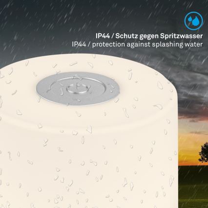 Briloner - LED перезаряджувана сенсорна зовнішня настільна лампа з регулюванням яскравості, LED/2W/5V, 2700K, IP44, 1200 mAh, матовий хром