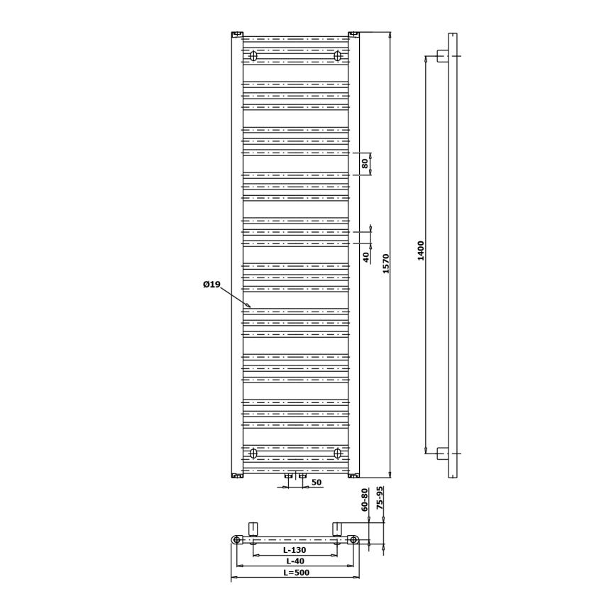 Bruckner - Радиатор для ванной комнаты ALBRECHT 657W/230V 50x157 см белый