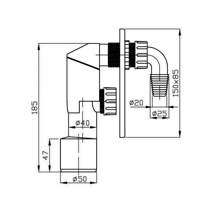 Bruckner - Сифон для пральної машини для прихованої інсталяції DN40/50 полірована нержавіюча сталь
