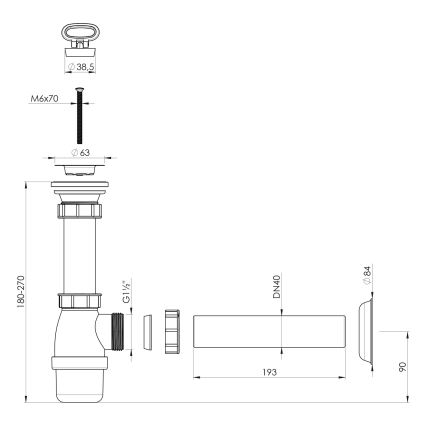 Bruckner - Сифон для умивальника з відведенням DN40 білий/нержавіюча сталь