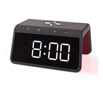 Будильник с LCD-дисплеем и беспроводной зарядкой 15W/230V черный