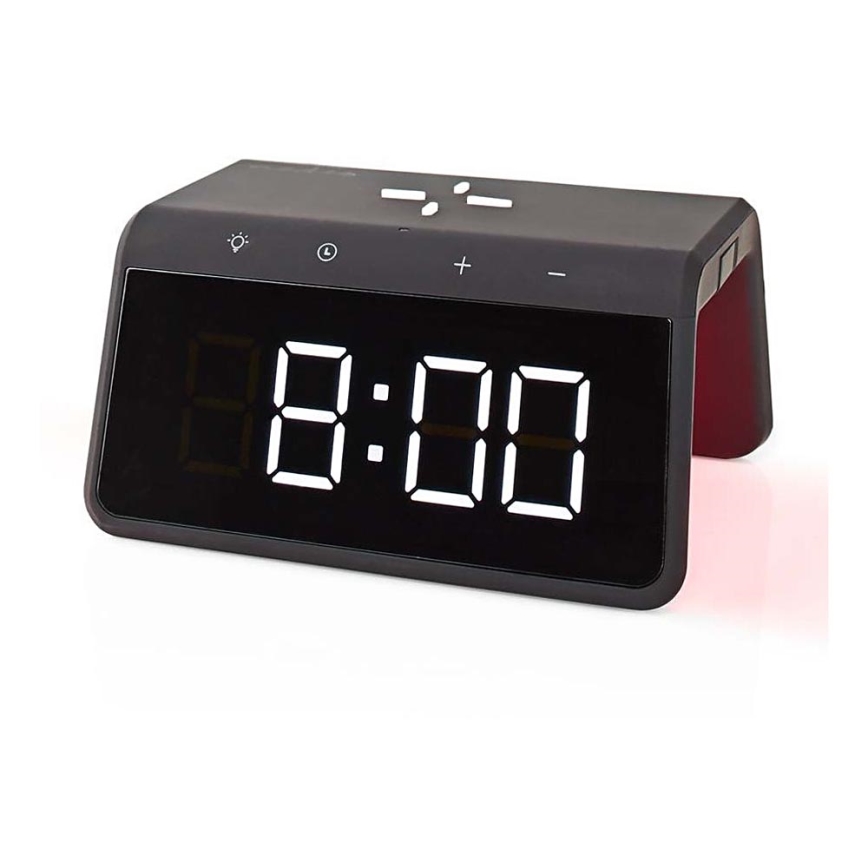 Будильник с LCD-дисплеем и беспроводной зарядкой 15W/230V черный