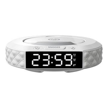 Будильник з LCD-дисплеєм та бездротовою Qi зарядкою 27 Вт/9 В 220 мАг білий