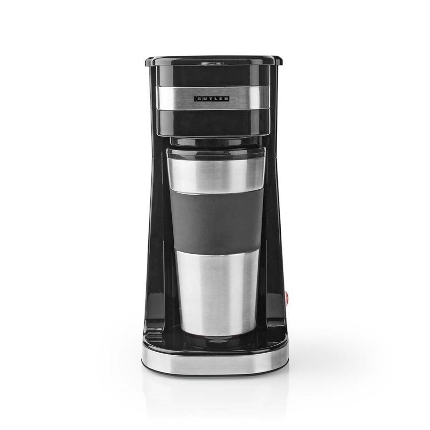 Butler - Кофеварка на одну чашку 0,4 л с термокружкой 750W/230V нержавеющая сталь/чёрный