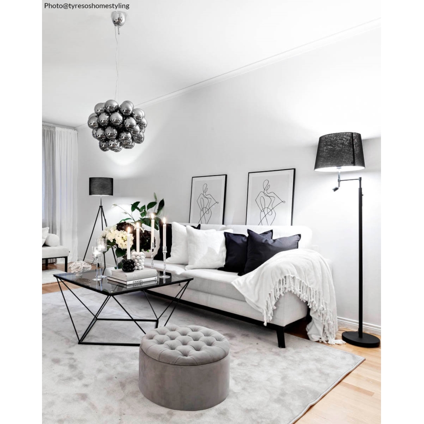 ByRydens - LED-підлогова лампа ORLANDO 1xE27/5W/230V + LED/3W чорна діам. 36 см
