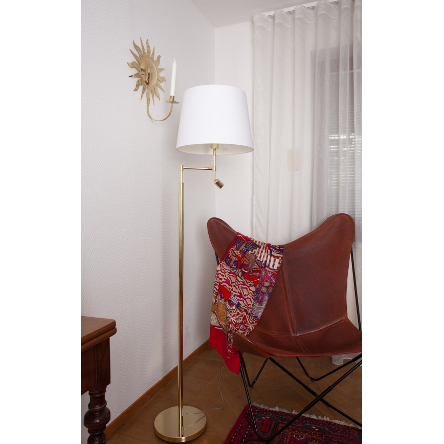 ByRydens - Светодиодный торшер ORLANDO 1xE27/5W/230V + LED/3W белый/золотистый диаметр 36 см